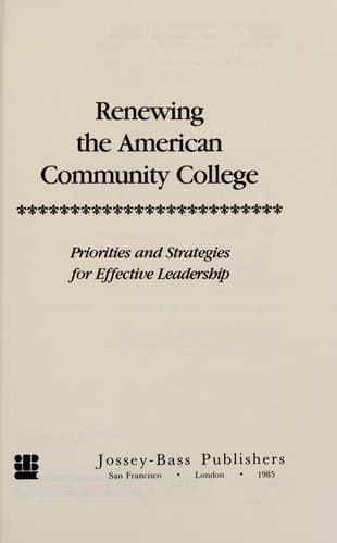 Tapa de Renewing the American community college