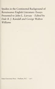 Tapa de Studies in the continental background of Renaissance English literature
