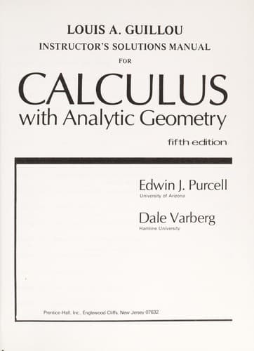 Tapa de Instructor's solutions manual for Calculus with analytic geometry, 5th ed