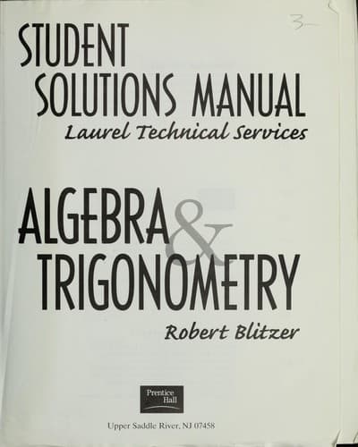 Tapa de Student solutions manual : Algebra & trigonometry