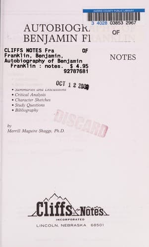 Tapa de Notes on Franklin's " Autobiography"