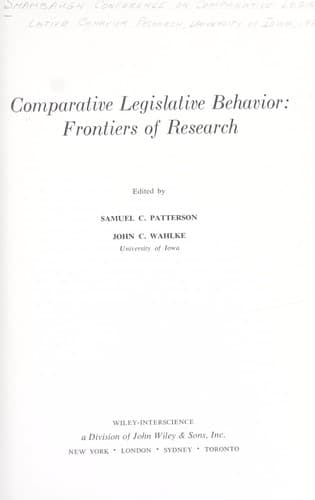 Tapa de Comparative legislative behavior: frontiers of research