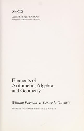 Tapa de Elements of arithmetic, algebra, and geometry