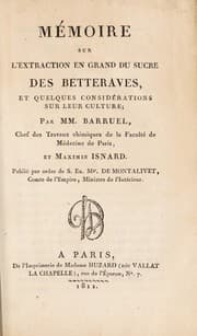Tapa de Mémoire sur l'extraction en grand du sucre des betteraves