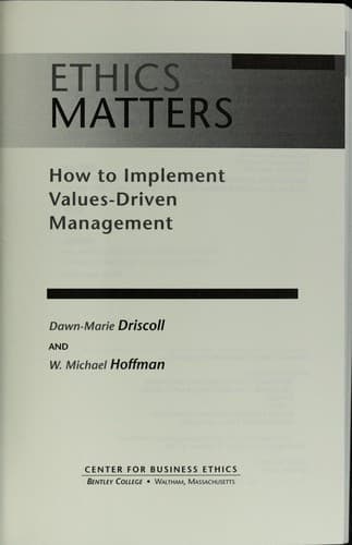 Tapa de Ethics matters : how to implement values-driven management