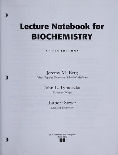 Tapa de Lecture notebook for Biochemistry, fifth edition
