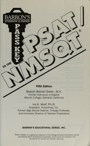Tapa de Pass key to the PSAT/NMSQT