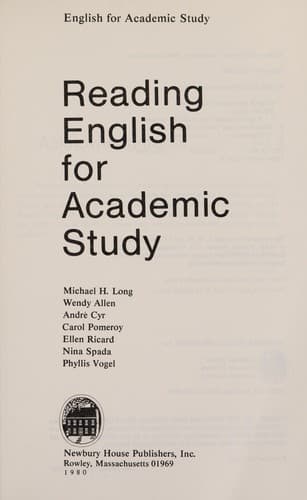 Tapa de Reading English for academic study