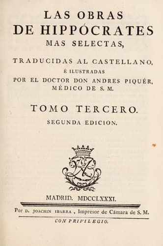 Tapa de Las obras de Hippocrates mas selectas