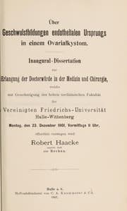 Tapa de Über Geschwulstbildungen endothelialen Ursprungs in einem Ovarialkystom ...