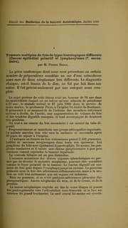 Tapa de Tumeurs multiples du foie de types histologiques différents (cancer épithélial primitif et lymphocytome (?) secondaire ...