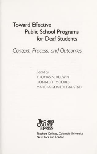 Tapa de Toward effective public school programs for deaf students