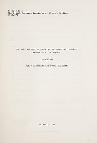 Tapa de Cultural studies on drinking and drinking problems