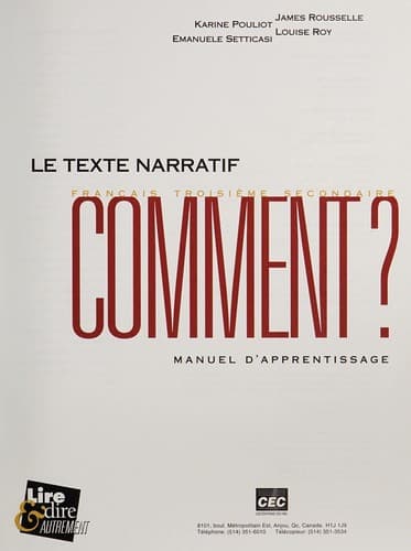 Tapa de Le texte narratif