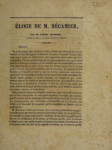Tapa de Éloge de M. Récamier