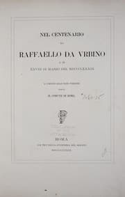 Tapa de Nel centenario di Raffaello da urbino a' di XXVIII di marzo del MDCCCLXXXIII