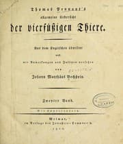 Tapa de Thomas Pennant's Allgemeine Uebersicht der vierfüssigen Thiere