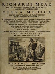 Tapa de Richardi Mead ... Opera medica figuris illustrata, ac variis mendis diligentissime expurgata ...