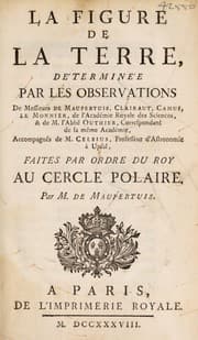 Tapa de La figure de la terre, déterminée par les observations de Messieurs de Maupertuis, Clairaut, Camus, Le Monnier ... et de M. l'Abbé Outhier ... accompagnés de M. Celsius ... faites par ordre du roy au cercle polaire