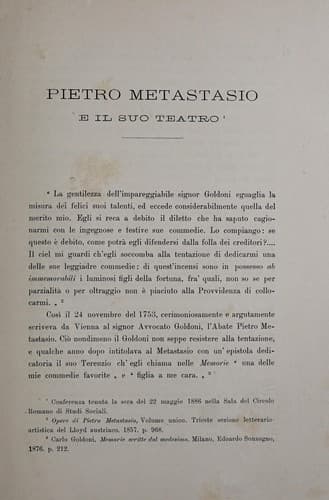Tapa de Pietro Metastasio e il suo teatro