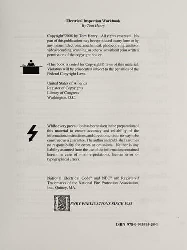 Tapa de Electrical Inspection Workbook #298