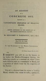 Tapa de An account of the concrete oil existing as a constituent principle of healthy blood