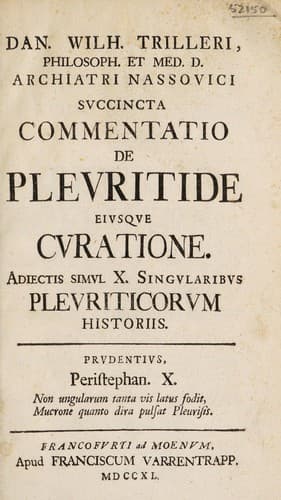 Tapa de Succincta commentatio de pleuritide eiusque curatione. Adiectis simul X singularibus pleuriticorum historiis