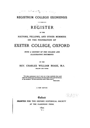 Tapa de registrum collegii exoniensis register of the rectors, fellows, and other members on the ...