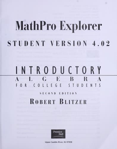 Tapa de MathPro Explorer Student Version 4.02 Introductory Algebra for College Students