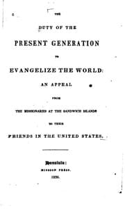 Tapa de The Duty of the Present Generation to Evangelize the World: An Appeal from ...