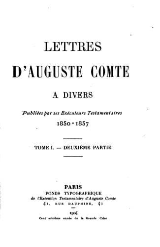 Tapa de Lettres d'Auguste Comte à divers
