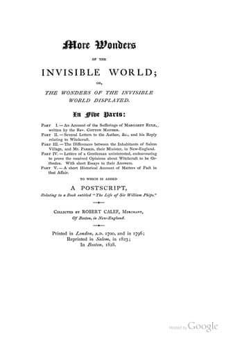 Tapa de Salem witchcraft: comprising More wonders of the invisible world