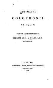 Tapa de Antimachi Colophonii Reliquiæ