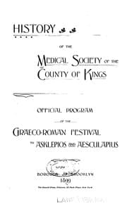 Tapa de History of the Medical Society of the County of Kings: Official Program of the Graeco-Roman ...