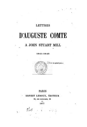 Tapa de Lettres inédites de John Stuart Mill à Auguste Comte