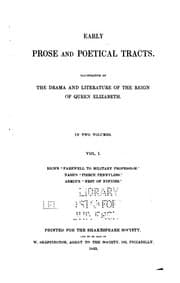 Tapa de Early Prose and Poetical Tracts: Illustrative of the Drama and Literature of the Reign of Queen ...