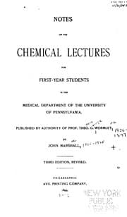 Tapa de Notes on the Chemical Lectures for First-year Students in the Medical Department of the ...