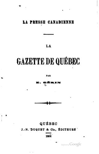 Tapa de La Gazette de Québec