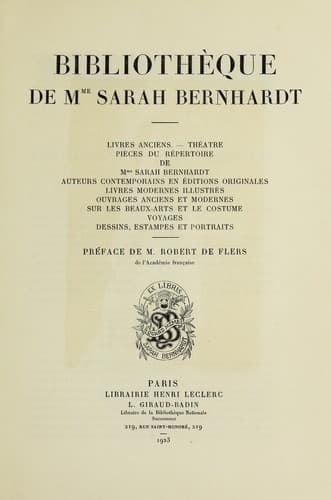 Tapa de Bibliothèque de Mme. Sarah Bernhardt