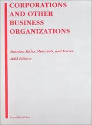 Tapa de Corporations & Business Associations Statutes, Rules, Materials & Forms 2002: Statutes, Rules, Materials, and Forms