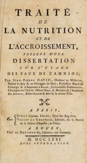 Tapa de Traité de la nutrition et de l'accroissement, précédé d'une dissertation sur l'usage des eaux de l'amnios