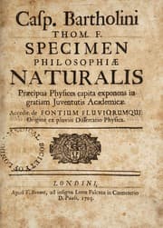 Tapa de Specimen philosophiæ naturalis praecipua physices capita ... Accedit de fontium fluviorumque origine ex pluviis dissertatio physica