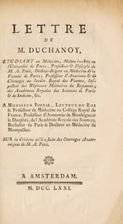 Tapa de Lettre de M. Duchanoy ... a Monsieur Portal ... Sur la critique qu'il des ouvrages anatomiques de M.A. Petit