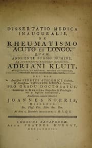 Tapa de Dissertatio medica inauguralis, de rheumatismo acuto et longo. Quam, ...
