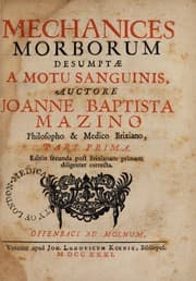 Tapa de Mechanices morborum desumptae a motu sanguinis [-a motu solidorum, - a motu febrium] ... pars prima [-teria]