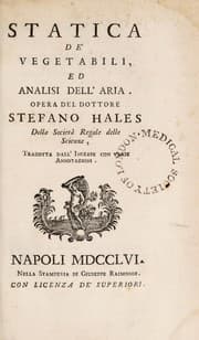 Tapa de Statica de' vegetabili ed analisi dell' aria
