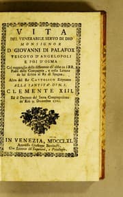 Tapa de Vita del venerabile servo di Dio monsignor D. Giovanni di Palafox vescovo d' Angelopoli e poi d' Osma