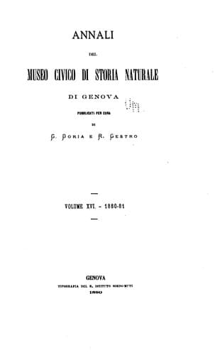 Tapa de Annali Del Museo Civico Di Storia Naturale "Giacomo Doria".