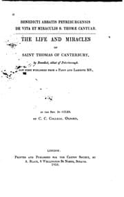 Tapa de Benedicti Abbatis Petriburgensis de vita et miraculis S. Thomae Cantuar: The ...