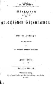 Tapa de Dr. W. Pape's Wörterbuch der griechischen Eigennamen